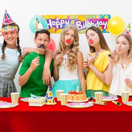 CXPSINC 54 Inch X 100 Feet Plastic Table Cover Roll Disposable Tablecloth with Slide Cutter for All Type/Shape Tables | Party, Banquet, Birthdays, Weddings(Red, 100 Feet)