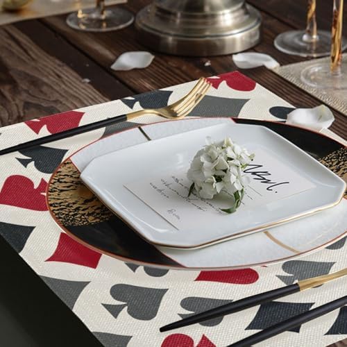 ALAZA Playing Card Suits in Red Black Pattern Set of 6 Placemats Rectangle Table Mat for Dining Table Restaurant Kitchen Home Decor, 12" x 18"