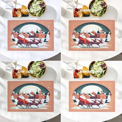 Batmerry Christmas Santa Claus Linen Placemats Set of 4, Reindeer Winter Cityscape Orange Washable Table Mats for Kitchen Table Thickened Heat Insulation Dining Set Indoor Outdoor 12X18 in