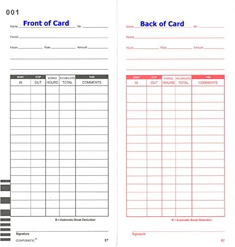 Compumatic E7 Time Cards for Lathem 7000E & 7500E Calculating Clocks 400ct