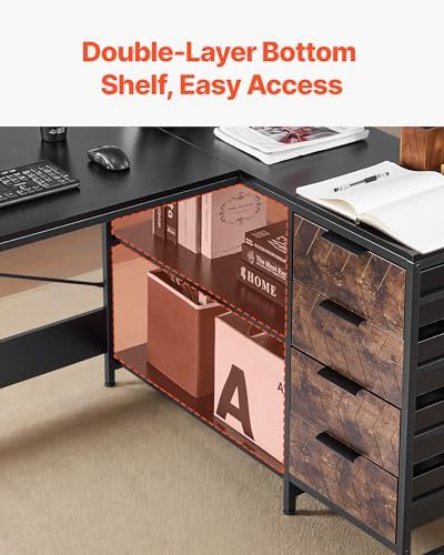 VEVOR L-Shaped Computer Desk, 59-inch Reversible Corner Gaming Desk with Drawers & Storage Shelves, Modern Stylish PC Table Sturdy Work Workstation for Home Office - Easy to Assembly