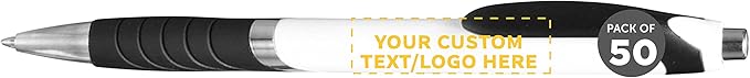 DISCOUNT PROMOS Ballpoint Pens With Rubber Grip - 50 pack - Customizable Text, Logo - Black Ink Ball Point Pen with Soft Touch Plastic - White