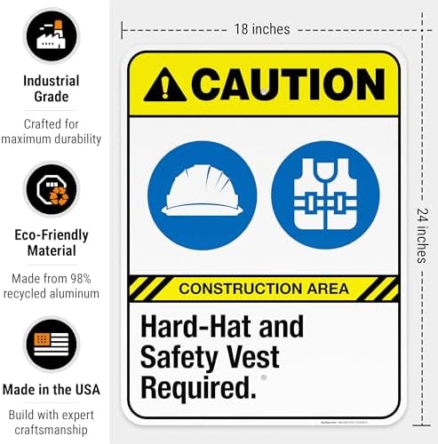 Hard-Hat and Safety Vest Required Sign, ANSI Caution Sign,