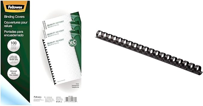 Fellowes 52089 Binding Presentation Covers, 8mil, Letter, 100 Pack, Clear & Plastic Binding Comb 3/8" Black, 100Pack