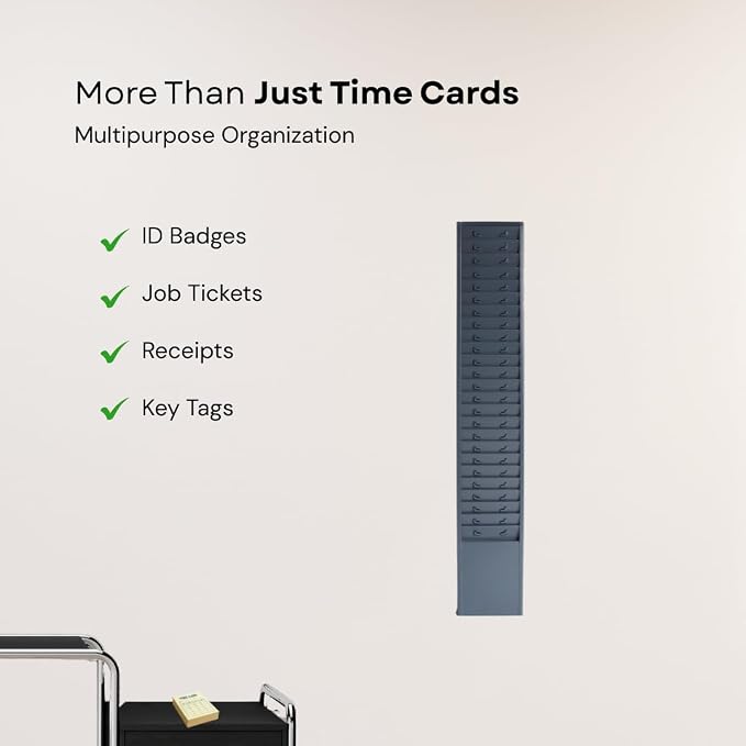 25-Slot Metal Wall Organizer Employee Time Card Rack, Fits 3.5-4.5in Cards