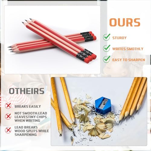 Seajan 48 Pcs 2b Jumbo Pencils, Big, Fat, Thick, Triangular Grip 7 Inch Large Pencils Refill with Eraser for Beginners Office Christmas Gifts(Red)