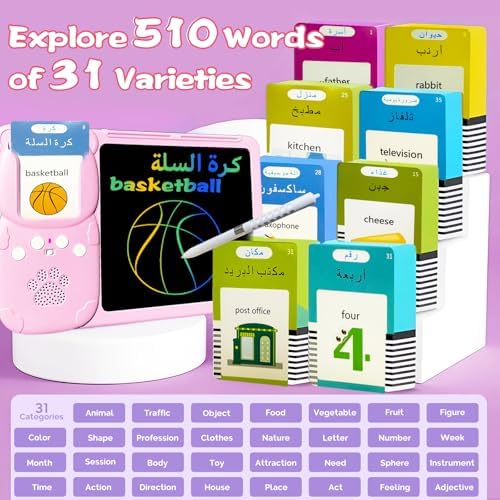 Talking Flash Cards with Writing Tablet - Arabic English, Pink