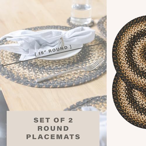 Homespice Kilimanjaro Jute Braided Placemats, Round 15" Set of 2