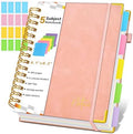 Spiral Notebook Journal with Removable Dividers Tabs, 300 Pages Hardcover Leather 5 Subject College Ruled Notebook, 6.1"x8.2" Large A5 Lined Journal for Women Men Spiral Notebook for Work School,Pink