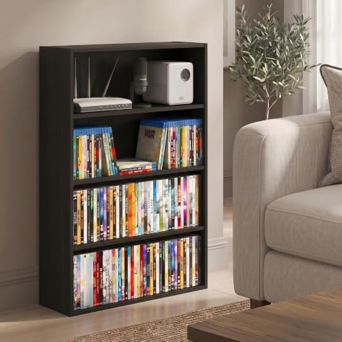 Furinno Basic DVD Shelf, 4-Tier CD Rack, Media Shelf, Espresso | 6 x 24 x 35, Open Shelf for DVD Blueray Game Disc, Storage Cabinets, for Living Room, Bedroom, Home Office