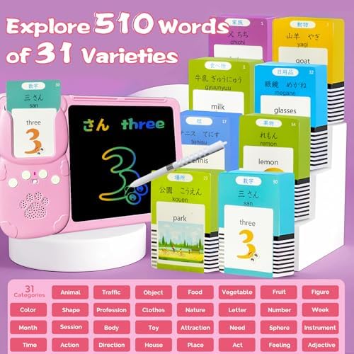 Writing Drawing Tablet with Talking Flash Cards - Japanese Pink