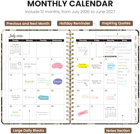 Planner 2026-2027, A5 (6.3" x 8.5") Hardcover Weekly & Monthly Planner July 2026 - June 2027 with Monthly Tabs, Academic Planner for School, Work and Office, Wild Rose