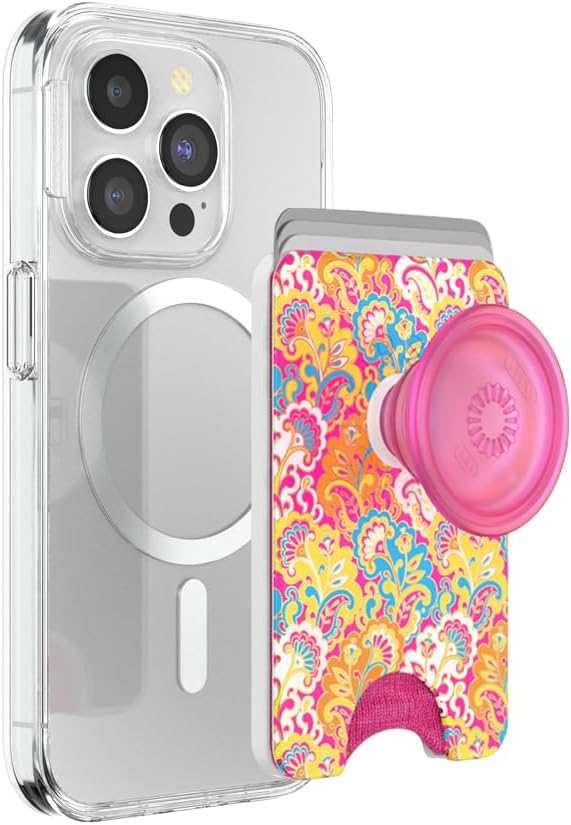 PopSockets Phone Wallet for MagSafe with Grip- Paisley Gaudy | PopWallet, Holds 3 Cards, Magnetic, Removable, Secure, Rainbow, Colorful, Girly, Women