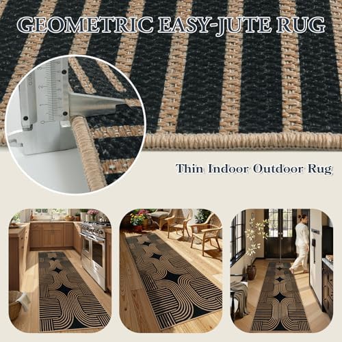 Lahome Modern Geometric Black Runner Rug, 2x8 Indoor Outdoor Hallway Runner