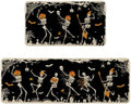 Halloween Kitchen Mat Decor, Skeleton Black Halloween Kitchen Rugs Set of 2