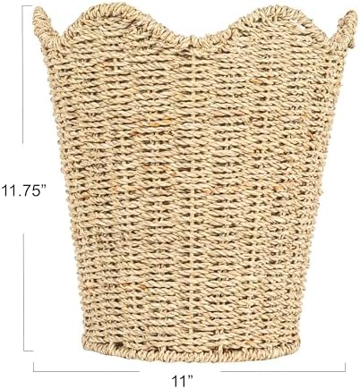 Household Essentials Woven Wastebin with Scalloped Edge, Natural