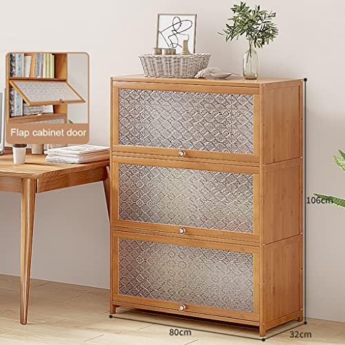 Bamboo Bookcase with flip-up Acrylic Doors, 1-5 Tier Free Standing Book Shelf Storage Organizer for Living Room Office Bedroom (Wood 80 * 32 * 106cm)