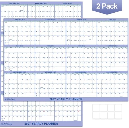 2 PC 24 x 36 2027 Wall Calendar 12 Month, Folded Wet & Dry Erasable Planner