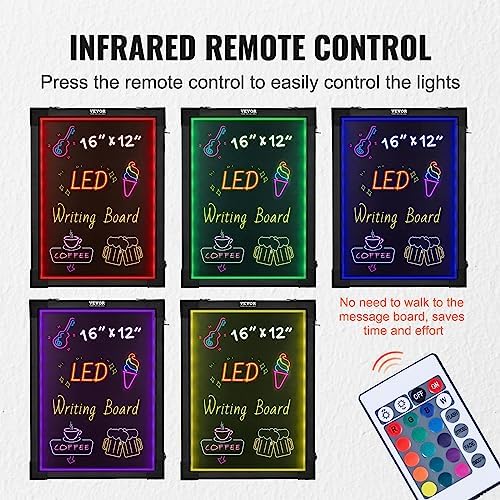 VEVOR LED Message Writing Board, 16"x12" Illuminated Erasable Lighted Chalkboard, Neon Effect Menu Sign Board, Drawing Board with 8 Fluorescent Chalk Markers and Remote Control, for Home Wedding Shop