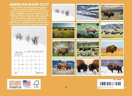 American Bison Calendar 2027 Wall 12 Month Gifts For Buffalo Lovers Women Men Monthly