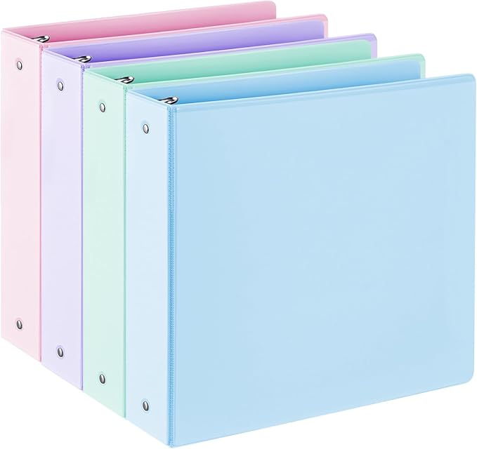 2'' 3-Ring-Binder with Pockets, 450 Sheets Capacity, 2 inch Binders fits 11" x 8.5" US Letter Size, Assorted 4 Pastel Colors - Ideal for School, Office, and Home Use (2 inch)