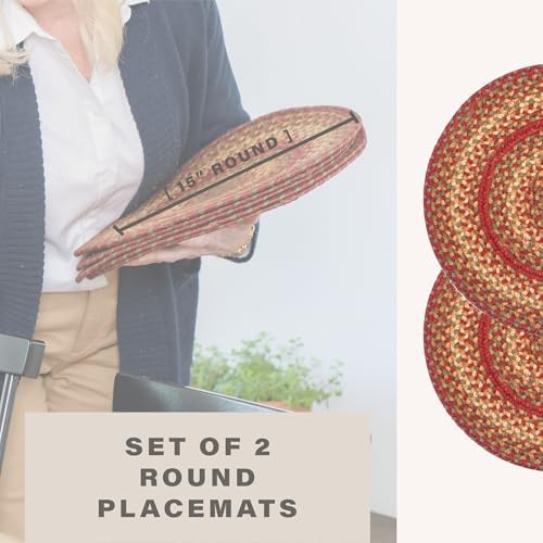 Homespice Cider Barn Braided Placemats for Rustic Decor, Round 15" Set of 2