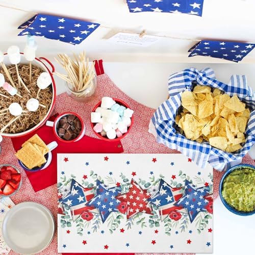 4th of July Placemats Set of 6, Patriotic Memorial Day Heat Resistant Washable Dining Table Mats Holiday Farmhouse Decor for Kitchen&Table Linens Outdoor Indoor,American Stars Summer Poppy Eucalyptus