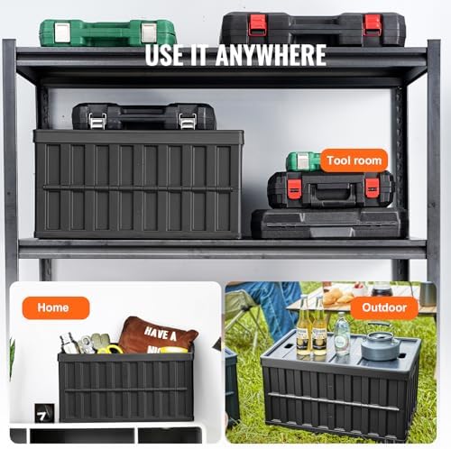VEVOR 65L Collapsible Storage Bins with Lids 3 Packs, Stackable Crates