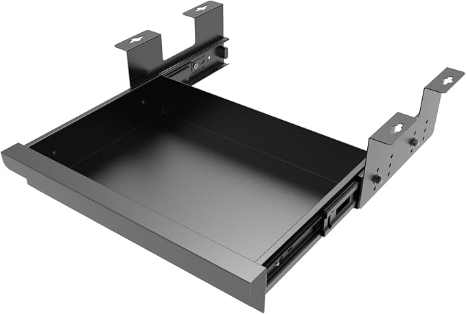 Beiyier Under Desk Sliding Drawer for Office Desk or Table, Pull-out Storage Organizer for Sit-Stand Workstation with High Crosspiece under Desktop (Black)