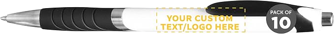DISCOUNT PROMOS Ballpoint Pens With Rubber Grip - 10 pack - Customizable Text, Logo - Black Ink Ball Point Pen with Soft Touch Plastic - White