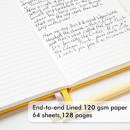 feela Hardcover Notebook For Work, Classic Ruled Lined Journal Set School Business Supplies, with 3 Black Pens, 120 GSM, 5.1”x8.3”, 3 Pack, A5, Solid Colors, Gray, Yellow, Light Blue