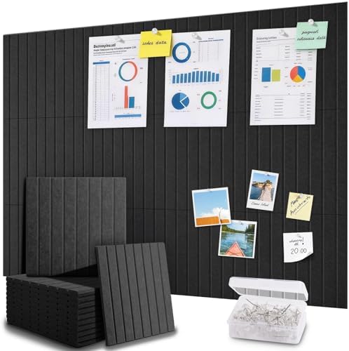 48" x 36" Large Cork Bulletin Board Tiles, Peel and Stick Felt Wall Panels for Vision, Message Center, Picture and Prayer Board for Office, Dorm, Room and Desk Decor(Black)