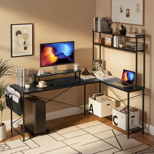 VEVOR L-Shaped Computer Desk, 67-inch Reversible Corner Gaming Desk with Monitor Stand & Movable CPU Stand, Modern Stylish PC Table Sturdy Work Workstation for Home Office - Easy to Assembly