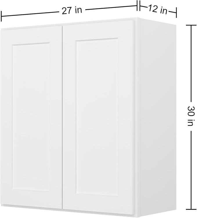 Furinno Shaker 3-Tier Wall Kitchen Cabinet, 2-Door, White | 12 D x 27 W x 30 H, Adjustable Hinges, Soft-Close Shaker-Style Door, Ready to Assemble, Plywood, for Pantry, Dining Room