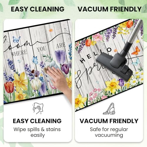 Hello Spring Kitchen Rugs, Tulip Lavender Floral Kitchen Mats