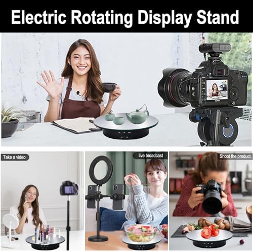 JAYEGT Motorized Rotating Display Stand, 7.87inch /17.6lbs Load, 360 Degree Electric Rotating Turntable for Photography Products，Jewelry，with 5 Colors Backgrounds , Mirror Cover (Black/Remote Control)