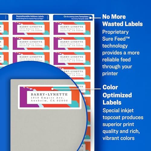 Avery Matte White Address Labels, Sure Feed Technology, Permanent Adhesive, 1" x 2-5/8", 600 Labels (8250) (Pack of 5)