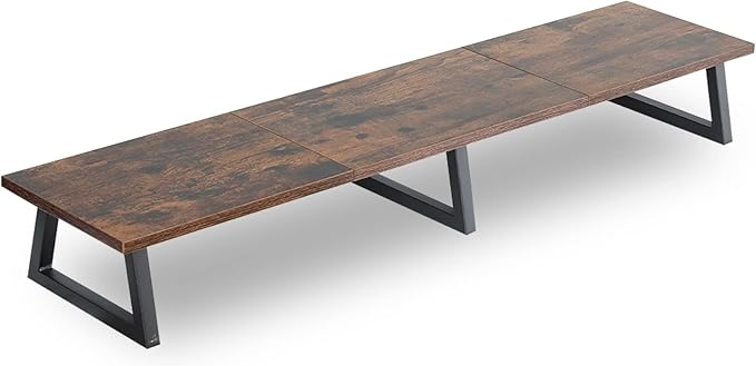 TEAMIX 42 inch Large Dual Monitor Stand Riser,TV Riser,Desk Shelf Organizer | Extra Long Computer Stand, Wood & Steel, Holds 300lbs, Keyboard/PS5/Soundbar Storage Underneath, For Home Office & Gaming