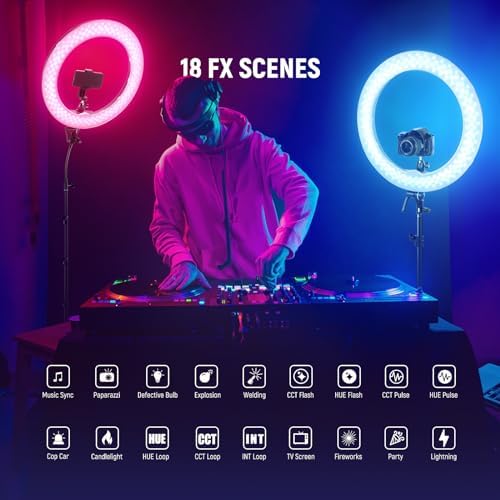 NEEWER 18 Inch RGB LED Ring Light APP Control with Tripod Stand and Phone HolderCompatible with iPhone for Selfie Makeup Lash Studio Streaming Video Recording Lighting, 42W Ringlight Dimmable,RGB18 II