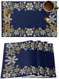 Gold White Snowflakes Christmas Placemats Set of 4, Winter Xmas Holiday Heat Resistant Washable Table Place Mats Navy Blue Cotton Table Linens Party Holiday Decor for Kitchen Dining Outdoor Indoor