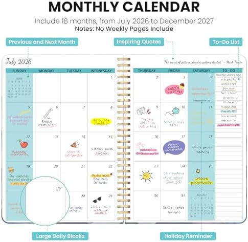 Monthly Planner 2026-2027, 18-Month Aesthetic Calendar, Jul 2026-Dec 2027