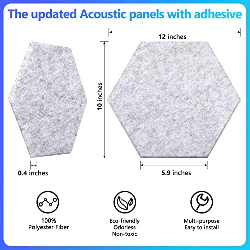 18 Pack Hexagon Acoustic Panels,12" X 10" X 0.4" Sound Absorbing Panels