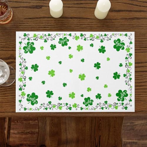 St. Patrick's Day Placemats Set of 6, Green Shamrock Irish Clover Heat Resistant Washable Dining Table Mats Seasonal Spring Holiday Farmhouse Decor for Kitchen&Table Linens Outdoor Indoor