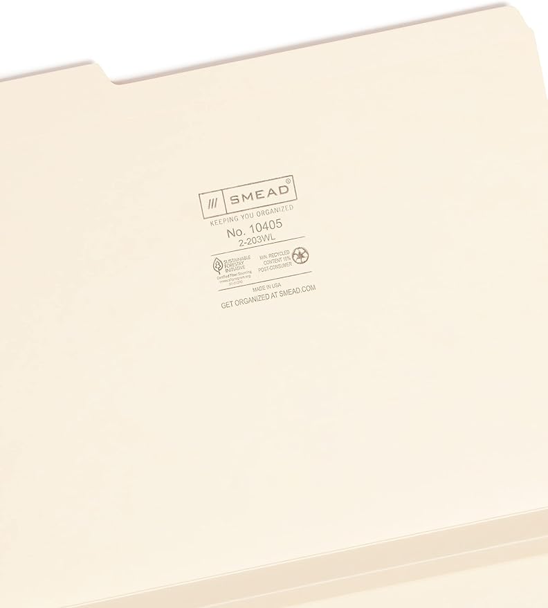 Smead File Folder, Reinforced 1/3-Cut Tab, 1-1/2" Expansion, Letter Size, Manila, 50 Per Box (10405)