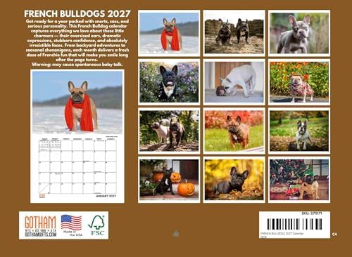French Bulldog Calendar 2027 Frenchie Dog Gifts Monthly Wall Calender 12 Month