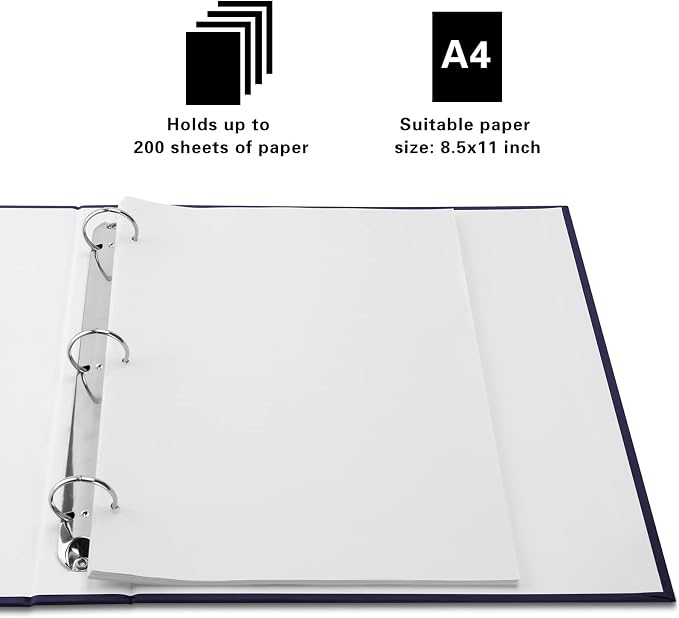 3 Ring Binder, A4 Fabric Cover Round Ring Durable Binder for 3-Hole Letter Size Paper, Decorative Organizer Holds 200 Sheets Letter Size 8.5'' x 11'' Paper, for Office Home