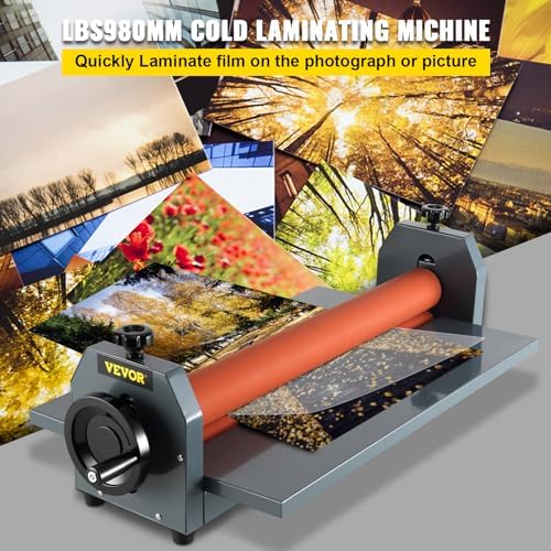 VEVOR 39 Inch Cold Laminator Machine 10mm Manual Vinyl Photo Film Cold laminator Hand Crank Pressure Cold Roll laminator（39Inch