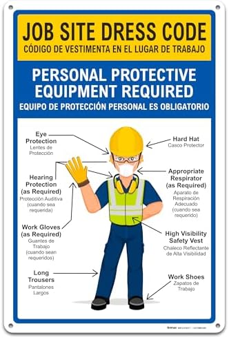 BRIMAR Bilingual Job Site Dress Code PPE Safety Sign, 12 X 18 in