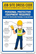 BRIMAR Bilingual Job Site Dress Code PPE Safety Sign, 12 X 18 in