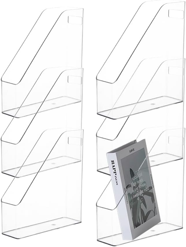 6Pcs Clear Acrylic Magazine File Holder Paper Document Organizer | Vertical File Folder Divider Box, Desktop Supplies Label Pockets Shelves Case,for Office Home School Desktop Stationary